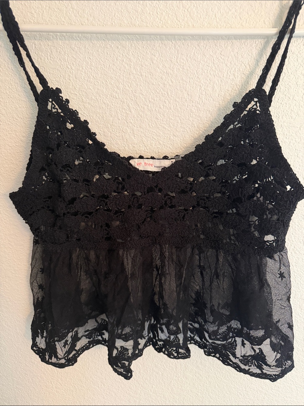 Love Tree Black Crochet Lace Sheer Camisole